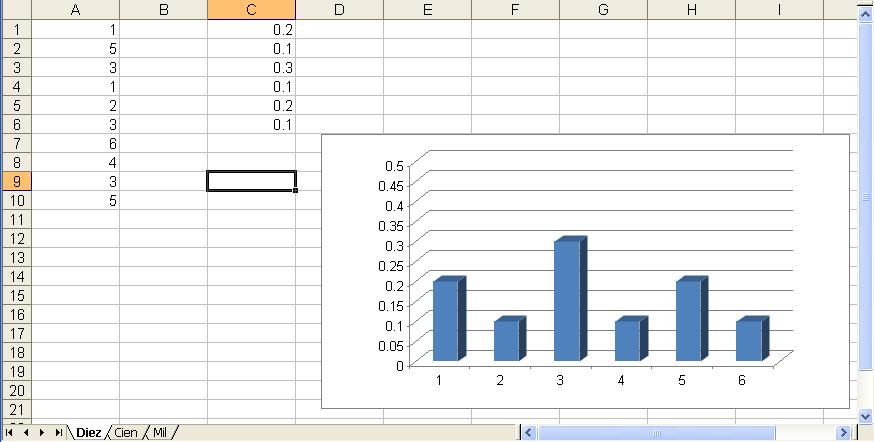 Ejecutar el programa Excel para lanzamiento de dados